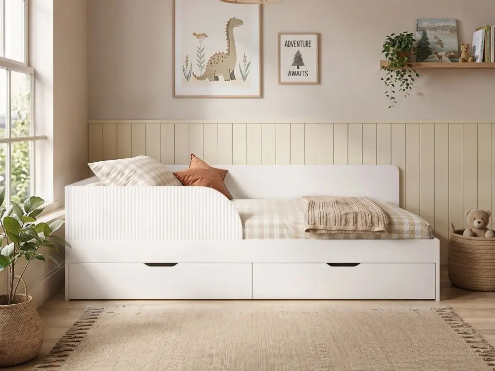 Flair Aris Single Montessori Bed with 2 Storage Drawers in White
