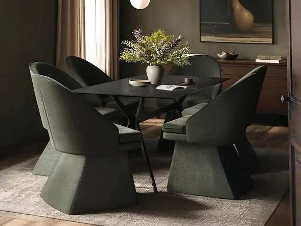 SOLACE+CO Emil Glass Dining Table with Aiko Chairs Set