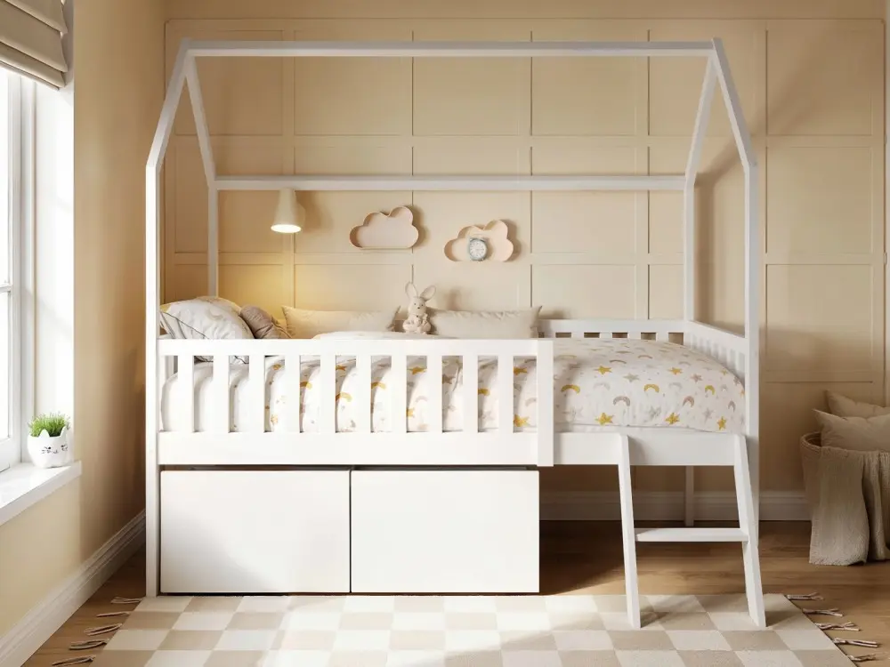 Flair Explorer Single Mid Sleeper House Bed with Toy Box White
