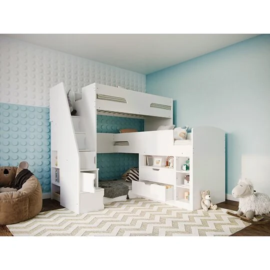 Flair Oscar staircase triple bunk bed in white