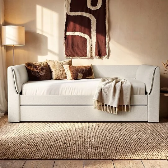 Flair Max cream chenille day bed with trundle