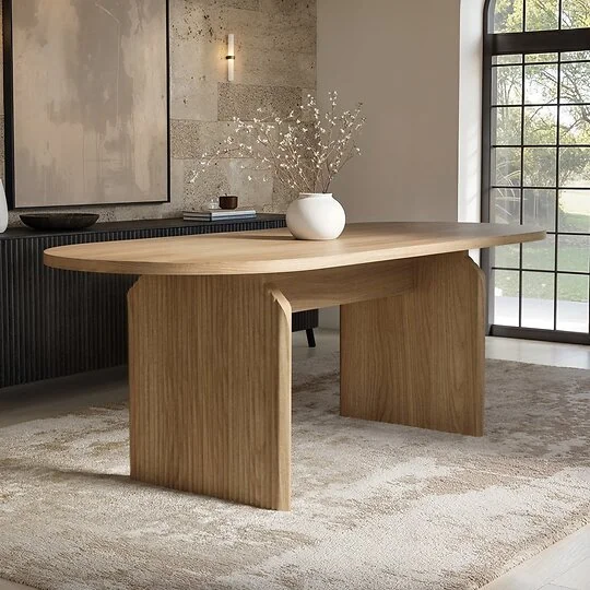 SOLACE+CO Varm Oval Extendable Dining Table Wood Effect Ribbed