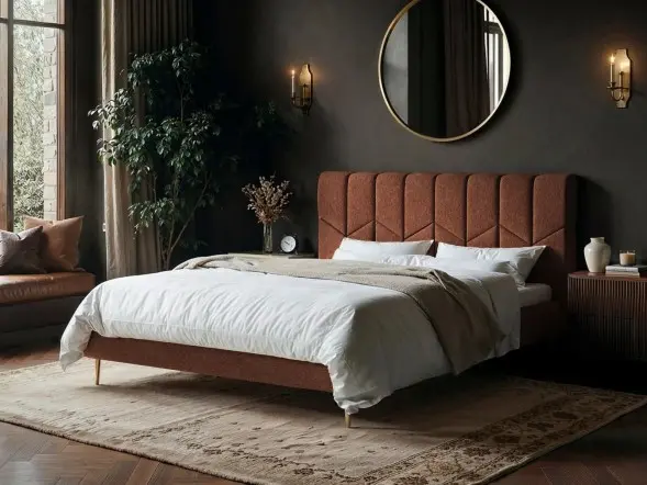 SOLACE+CO Isabela Chenille Upholstered Bed Frame with Chevron Headboard