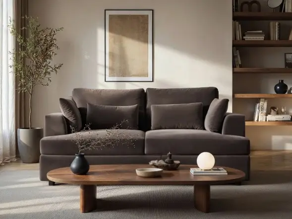 SOLACE+CO Drew 2 Seater Mocha Velvet Sofa