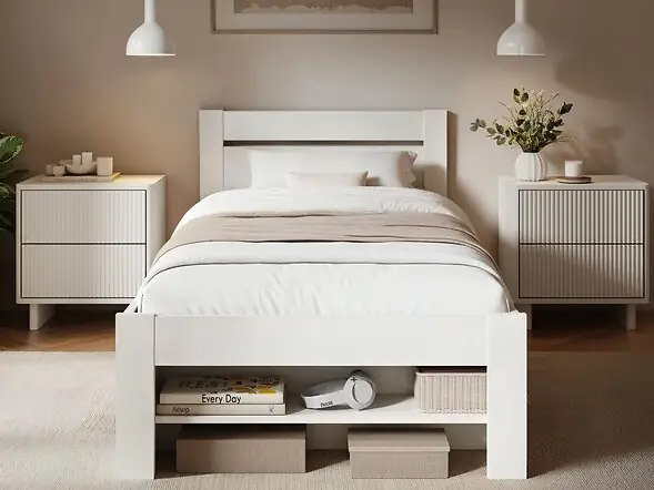 Noomi Pradis Single Storage Bed Frame White (FSC-Certified)