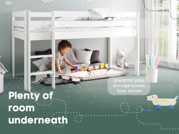 Noomi Nora white mid sleeper with drawers and solid wood frame
