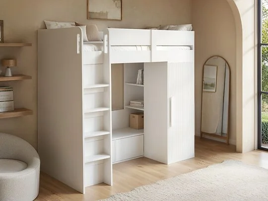 Flair Aspen ribbed high sleeper with storage and wardrobe