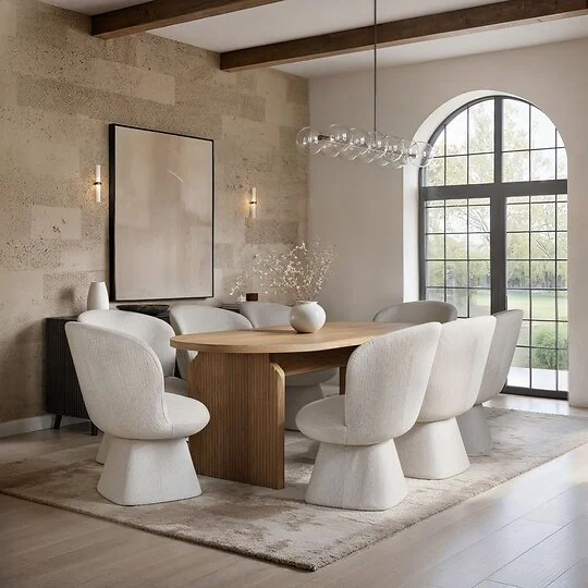 SOLACE+CO Varm Ribbed Oval Dining Table with Aiko Chairs Set