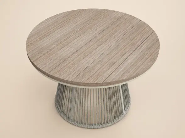 SOLACE+CO Hana Round Table & Set of 4 Lita Chairs Garden Dining Set White & Beige