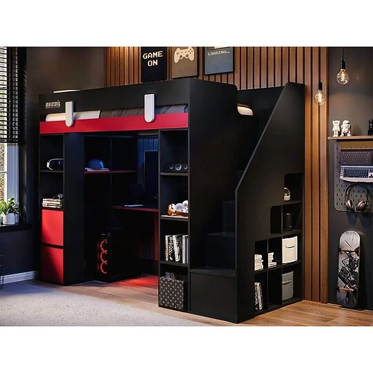 Recoil Blaze staircase gaming high sleeper in black and red