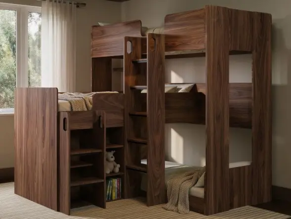 Flair Bode L-Shaped Triple Bunk Bed with Storage Shelves