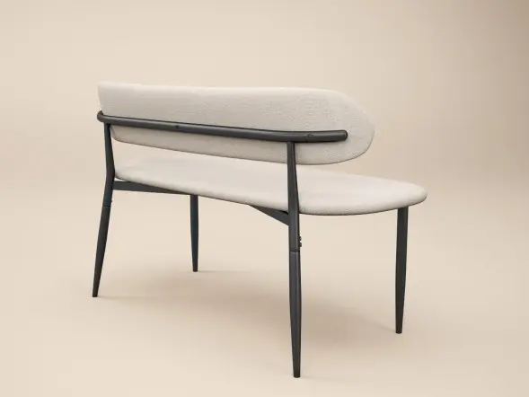 Cyra bench with black metal legs and beige chenille seat