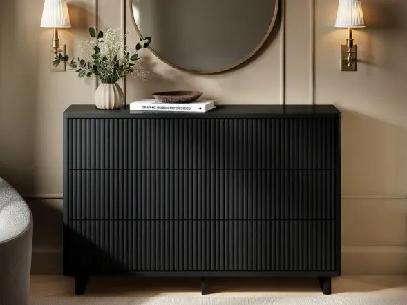 SOLACE+CO Velmor Ribbed Chest of 6 Drawers Black