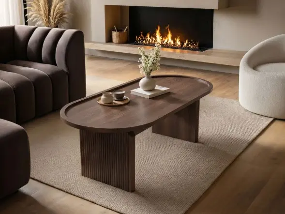 SOLACE+CO Varm Ribbed Wooden Oval Coffee Table