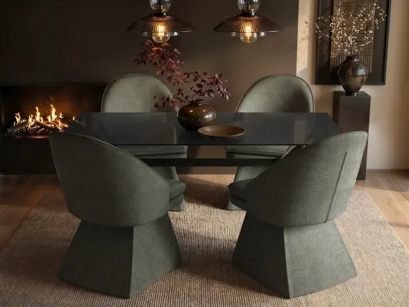 SOLACE+CO Emil Glass Dining Table with Aiko Chairs Set