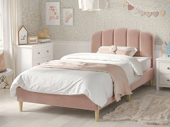 Flair Scallop Pink Velvet Bed Single