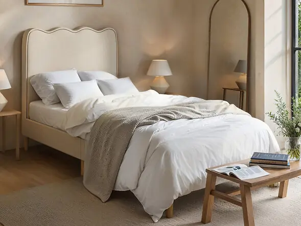 Flair Ellis Single Fabric Bed with Cloud Headboard