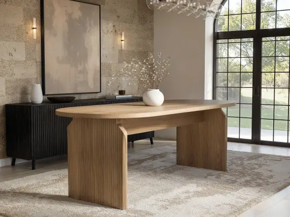 SOLACE+CO Varm Oak Extendable Table with Bench & Aiko Chairs Dining Set