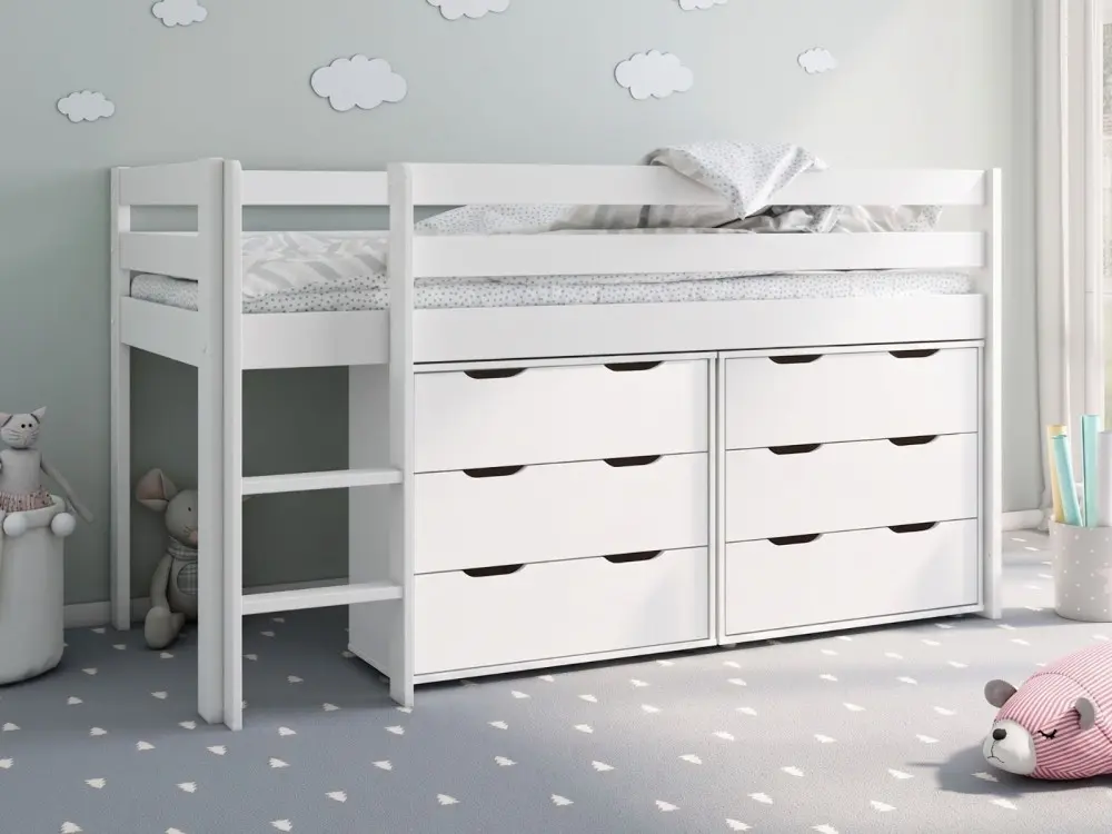 Noomi Nora white mid sleeper with drawers and solid wood frame
