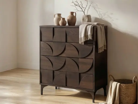 Solace+Co Leon chest of drawers in walnut with geometric drawer design