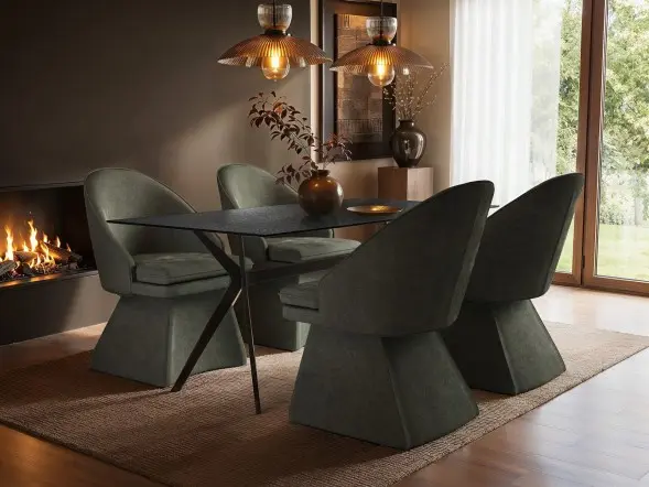 SOLACE+CO Emil Glass Dining Table with Aiko Chairs Set