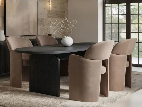 SOLACE+CO Varm & Estella Black Extendable Dining Table with Velvet Chairs