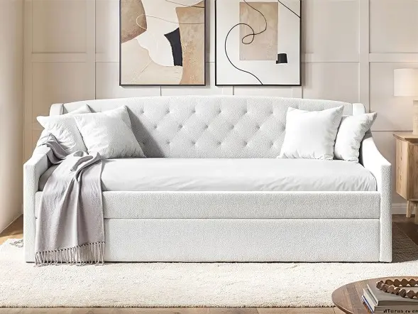 Flair Aurora Daybed with Trundle White Boucle