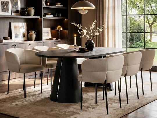 SOLACE+CO Ebony black extendable dining set with Elise chairs