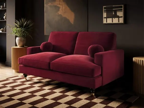 SOLACE+CO Addison 2 Seater Sofa with Caster Legs Burgundy Velvet