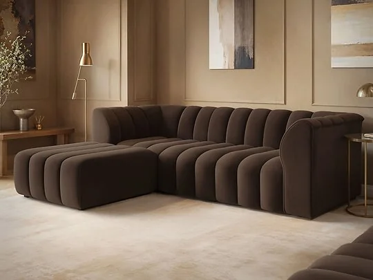 Solace+Co Halle Channel Tufted 3 Seater Sofa with Footstool