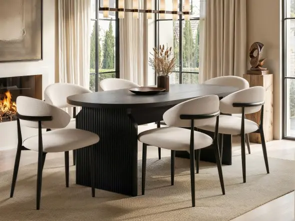 SOLACE+CO Varm & Cyra Dining Table Set with Beige Chenille Chairs