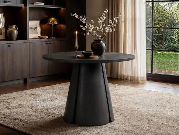 SOLACE+CO Ebony black extendable dining table closed at 100cm