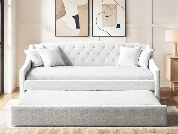 Flair Aurora Daybed with Trundle White Boucle