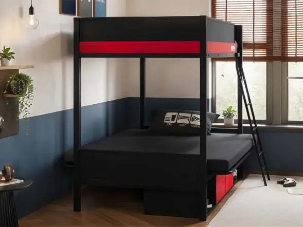 Recoil Nova Storage Gaming Metal Bunk with Futon Black & Red