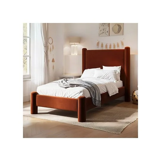 Flair Rayne beige boucle single pillar bed