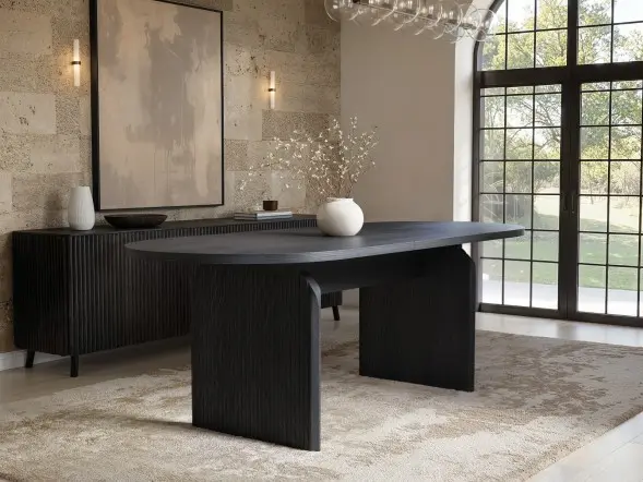 SOLACE+CO Varm Black Extendable Table with Bench & Aiko Chairs Dining Set 5 Chairs