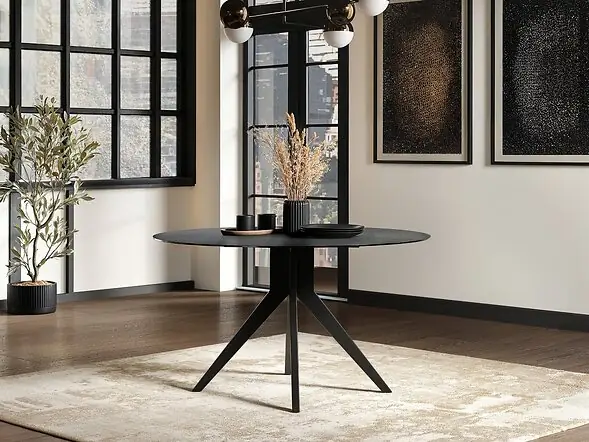 SOLACE+CO Emil Round Mottled Glass Dining Table with Vito Chairs Set of 4