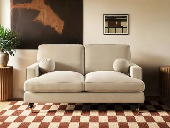 SOLACE+CO Addison 2 Seater Sofa with Caster Legs Beige Velvet