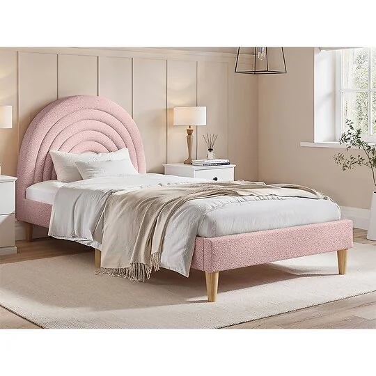 Flair Ava single rainbow bed frame in pink boucle