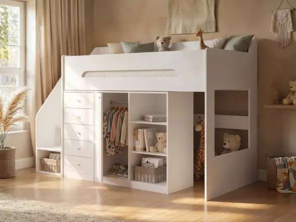 Flair Stepaside Staircase High Sleeper Storage Station White