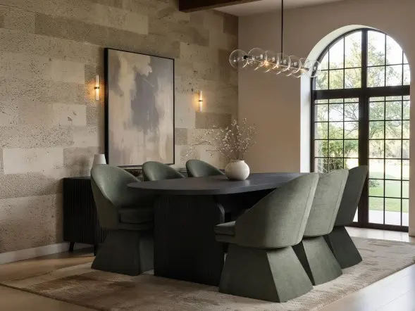 SOLACE+CO Varm Black Extendable Table & Aiko Green Chairs Dining Set