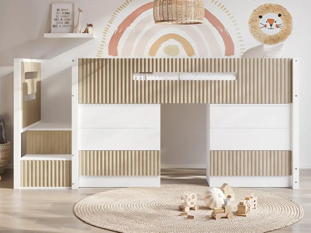 Flair Luca Single Mid Sleeper with 6 Drawers in White and Oak
