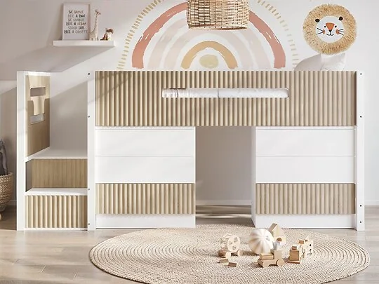 Flair Luca Single Mid Sleeper with 6 Drawers in White and Oak