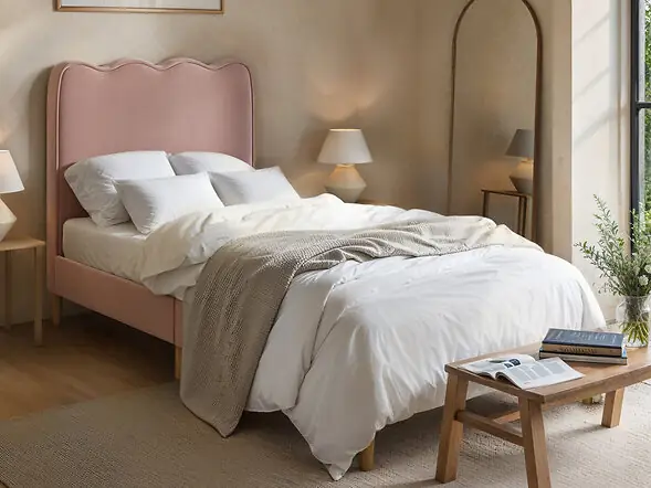 Flair Ellis Single Fabric Bed with Cloud Headboard