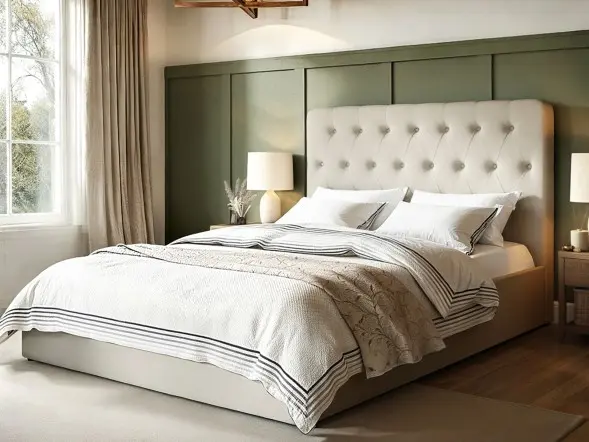 Flair Marley Buttoned Headboard Ottoman Bed Beige Linen