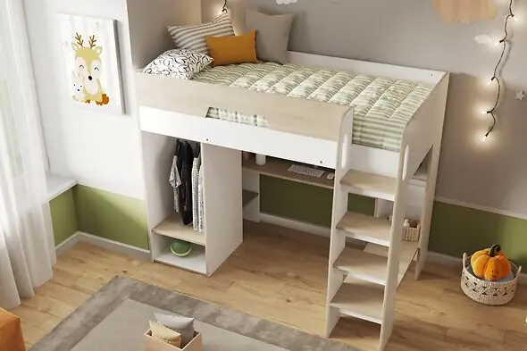 Flair Coco High Sleeper Workstation with Wardrobe in Oak And White
