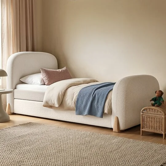 Flair Ines single bed with trundle in cream boucle