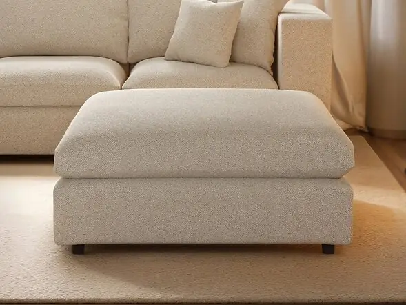 SOLACE+CO Asher 3 Seater Sofa with Reversible Footstool Beige Boucle