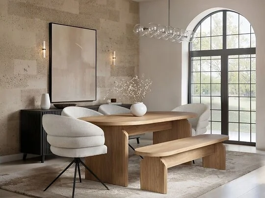 SOLACE+CO Varm Ribbed Oval Dining Table with Bench & Eira Chairs Set