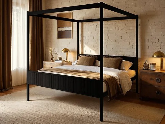 Flair Maddy solid pine 4 poster double bed with slatted panels in a modern bedroom setting